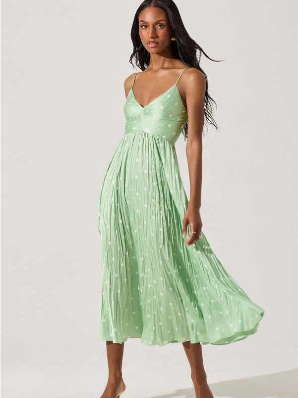 Astr Maeve Mint Green Polka-Dot Midi Dress